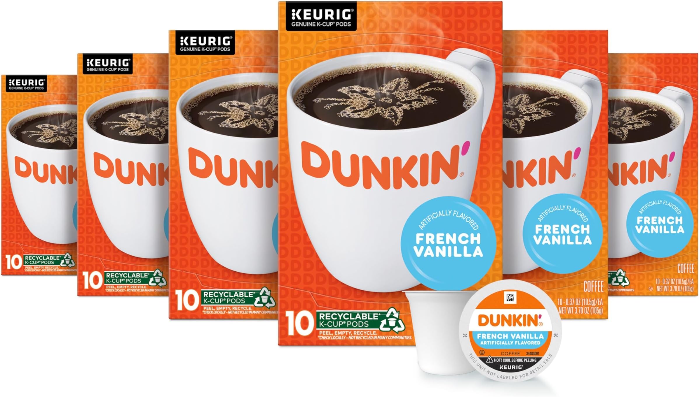 Dunkin' French Vanilla Flavored Coffee, Keurig K Cup Pods 60 Count