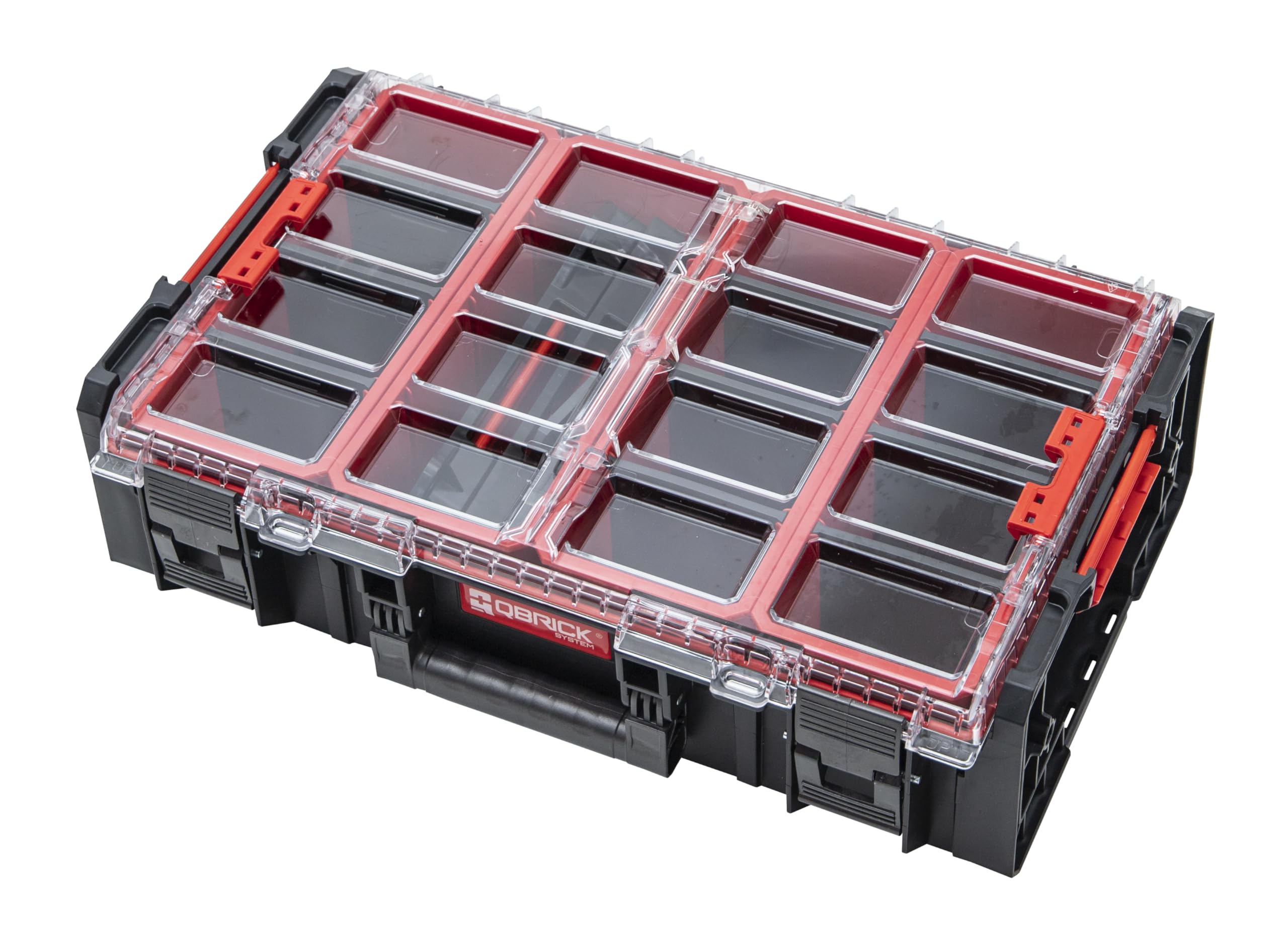 Qbrick Organizer System ONE 2XL 2.0, czarny, organizer do przechowywania narzędzi i akcesoriów o dużej pojemności, wykonany z tworzywa ABS, bezszwowa kompatybilność, 2 adaptery systemowe ONE Connect w
