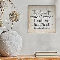 Vista 2 de LITTLEGROVE SEEDS Divertido letrero de madera para palet con texto en inglés "Difficult Roads Often to Beautiful Destinations", letreros de madera