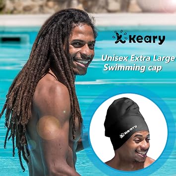 Keary Extra Large Swim Cap for Braids Dreadlocks Long Hair Waterproof Adult