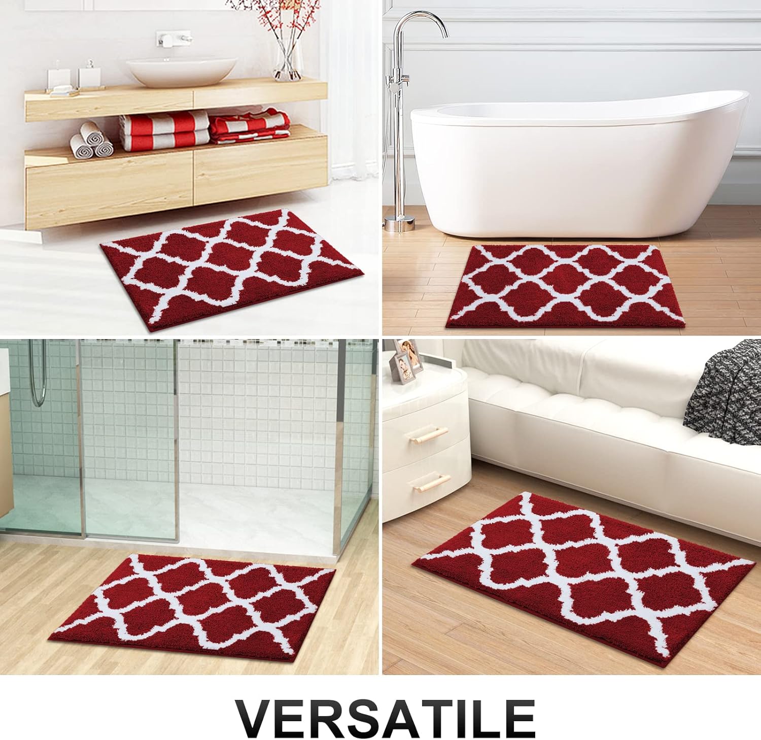 OLANLY Bathroom Rugs 30x20, Soft and Absorbent Microfiber Bath Rugs, Non-Slip Shaggy Shower Carpet, Machine Wash Dry, Bath Mats for Bathroom Floor, Tub and Shower, Burgundy
