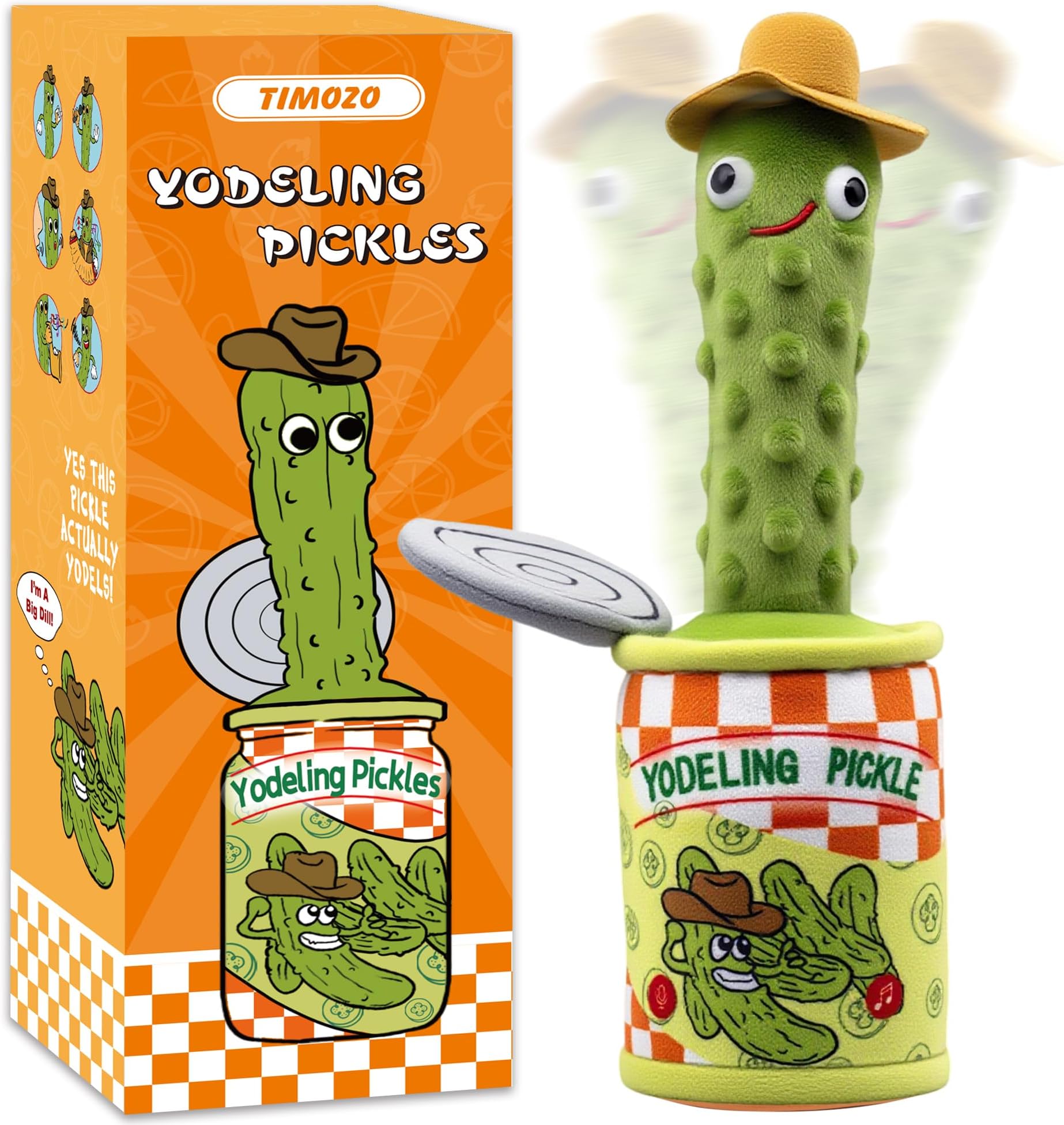 Timozo Yodeling Pickle, Talking Yodeling Toy Repeats What You Say, Singing Pickle Plush Toys - Rechargeable Twisted Mimicking Toy Singing Dance, Funny Prank Novelty Gag Gift for Adults & Kids