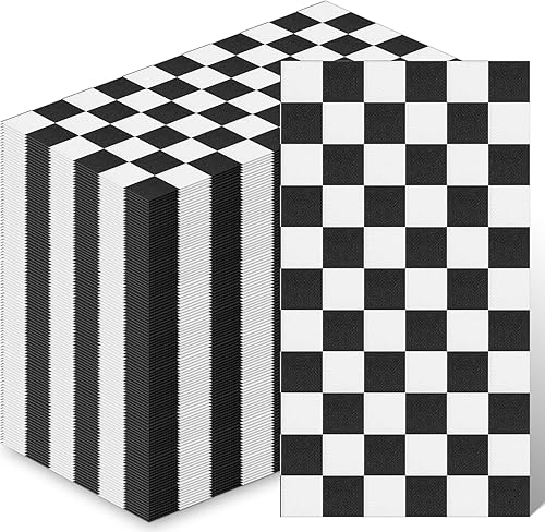 Lincia 100 servilletas de papel desechables a cuadros en blanco y negro, desechables, para automóvil, carreras, suministros de fiesta de cumpleaños