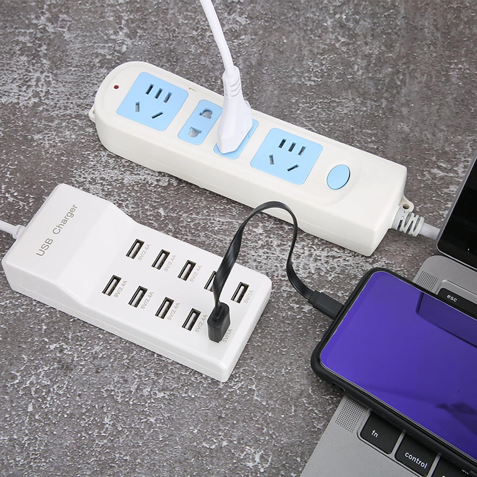 VBESTLIFE Chargeur USB, Adaptateur de Rapide, Chargeur d'USB de 10 Ports(5V ~ 2,4A x 2, 2,1A x 4, 1A x 4) Chargeur Compatible avec Les Appareils Alimentés par USB 5V(EU)