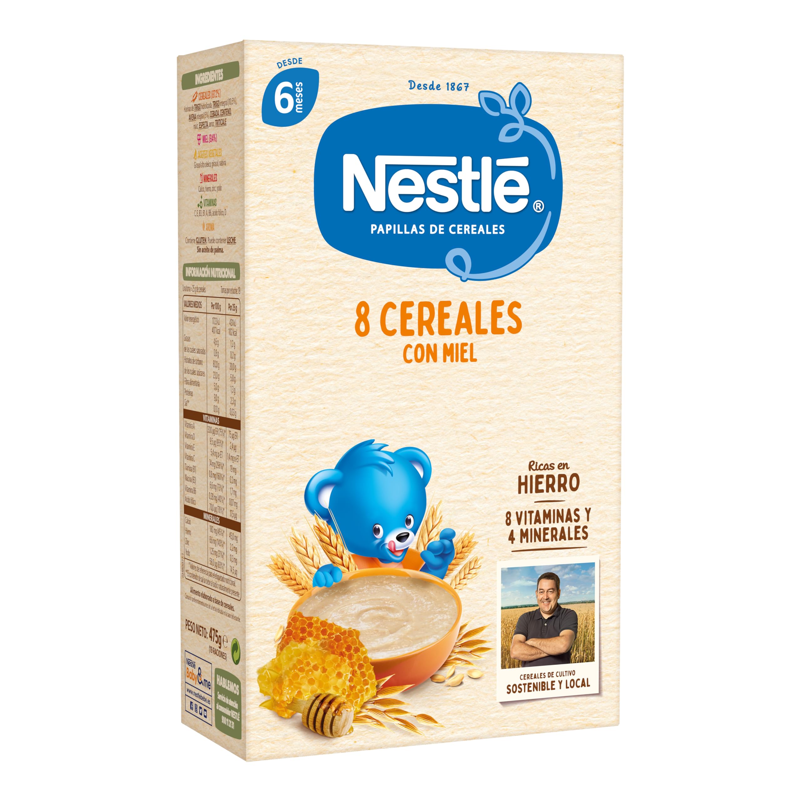 Nestle Papilla 8 Cereales con Miel, 6 Paquetes de 475g (Total 2.85 Kg)