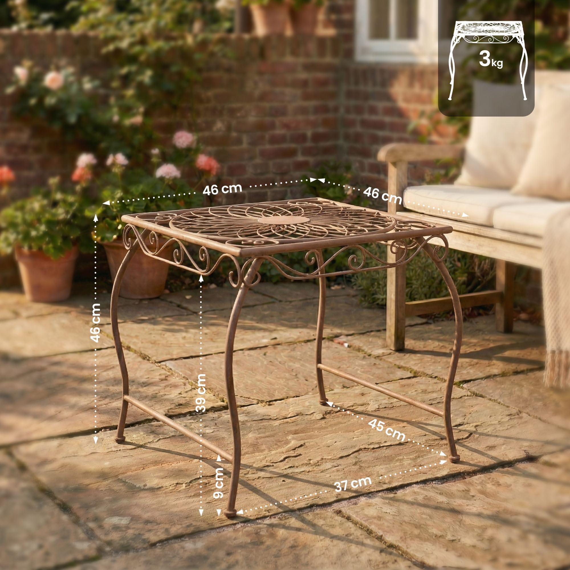 CLP Table de Jardin en Fer Zarina, Style Art Nouveau, Finition Déperlante, Marron Antique