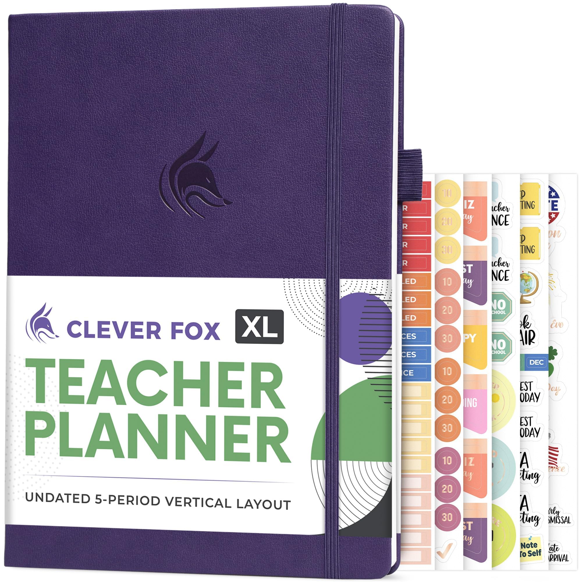 Clever Fox Planer nauczyciela, planer roku szkolnego z kalendarzami i planami lekcji, książka do organizacji klasy i szkoły domowej, A4, fioletowy