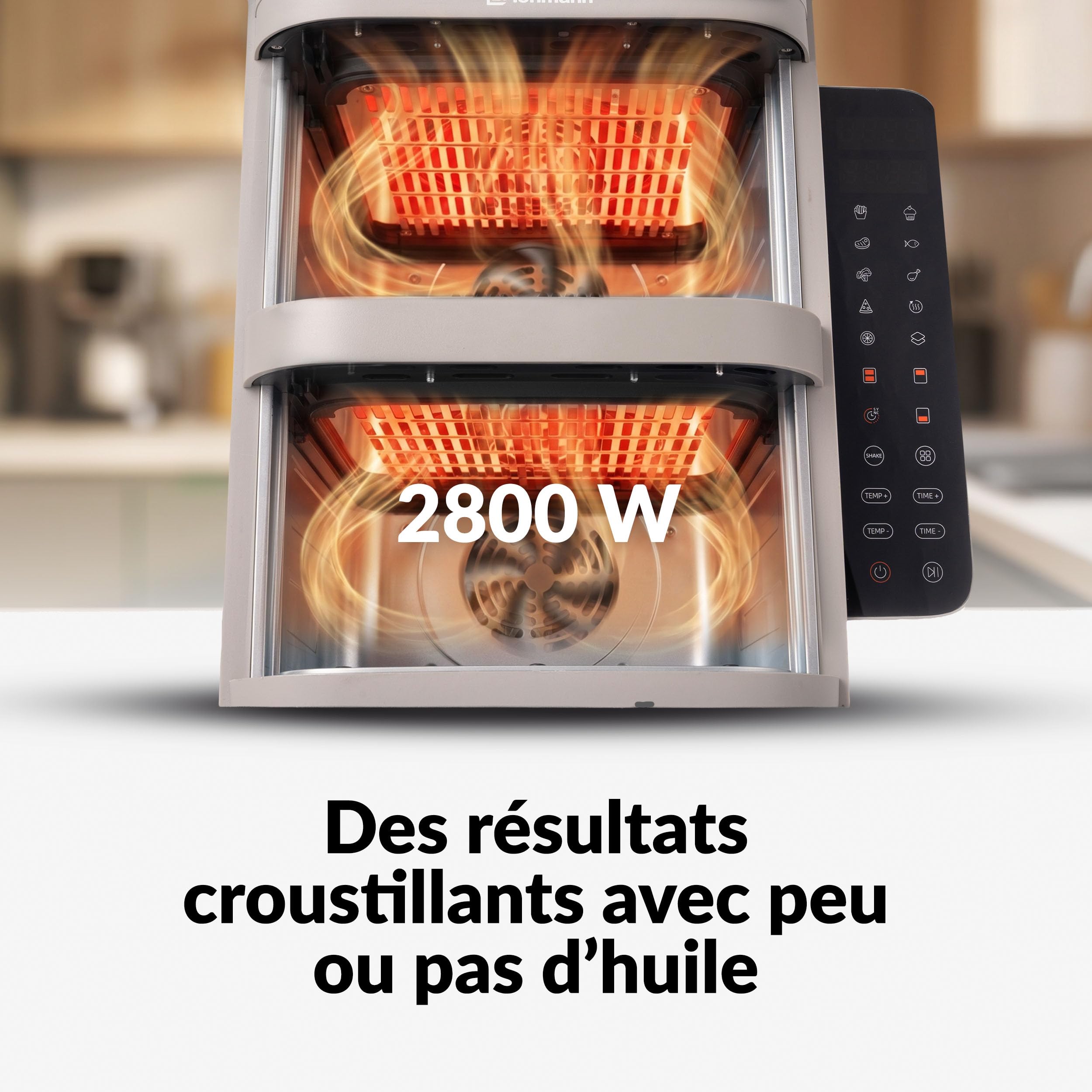 LEHMANN Double Zone Air Fryer XXL 12L, Friteuse sans Huile Verticale à Double Tiroir, 10 Programmes, 40-230°C, Écran Tactile, Revêtement Antiadhésif, pour Grande Famille 2800 W