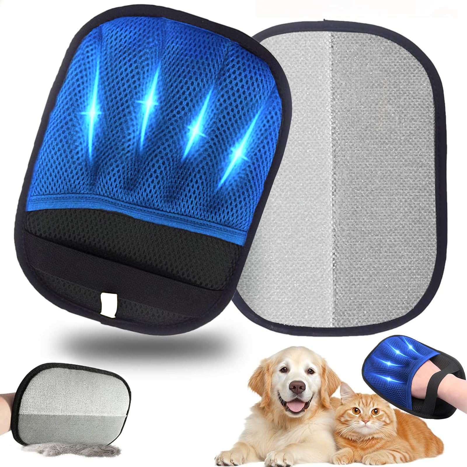 TOOHAO Guanto Peli Gatto Cane, Guanti Statici per Peli Animali, Pet Hair Remover Gloves per la Pulizia dei Vestiti Tappeti Divani Sedili Auto, Riutilizzabile e Lavabile (Blu)