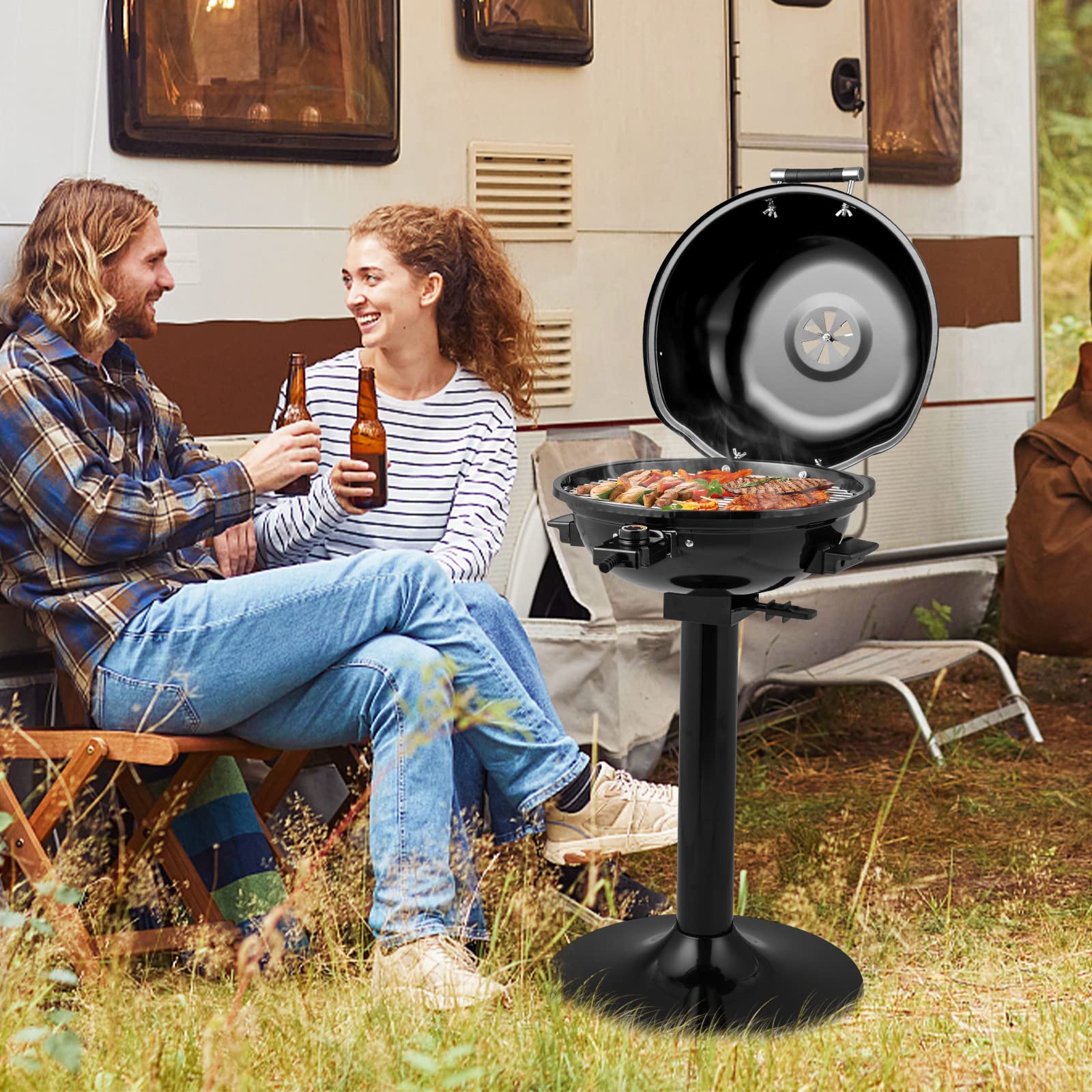 ARLIME Grill elettrico da esterno 1600 W, supporto per barbecue per 15 porzioni, temperatura regolabile, vassoio Greqase rimovibile, barbecue portatile per campeggio, feste, balcone, giardino