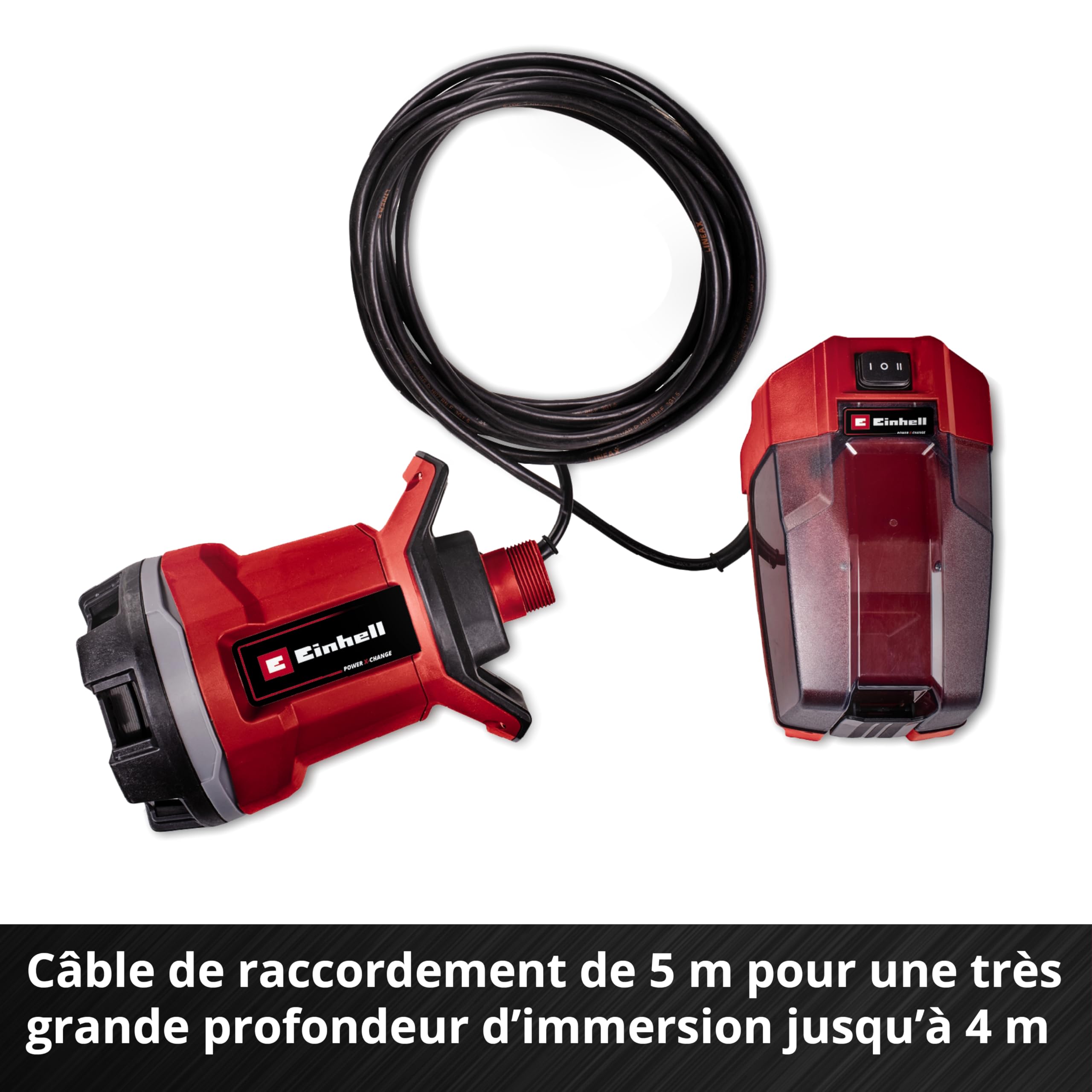 Einhell Pompe pour eaux chargées sans fil GE-DP 18/25 Li-Solo Power X-Change (18 V, débit de 7 500 L/h, hauteur de refoulement de 5 m, modes ÉCO et BOOST) Livré sans batterie ni chargeur