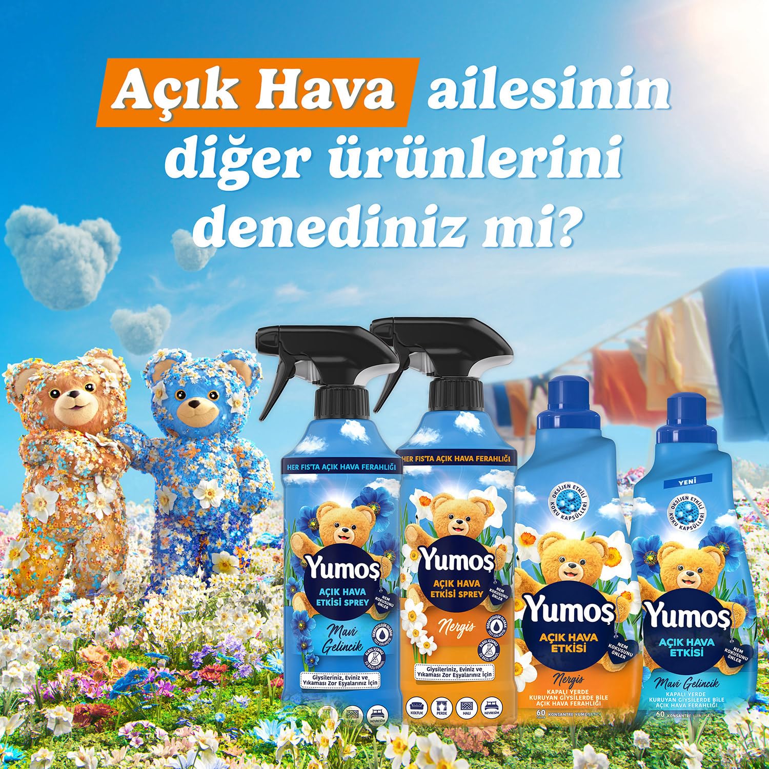 Yumoş Açık Hava Etkisi Sprey Yıkanması Zor Eşyalar İçin Giysi Spreyi Nergis 430 Ml
