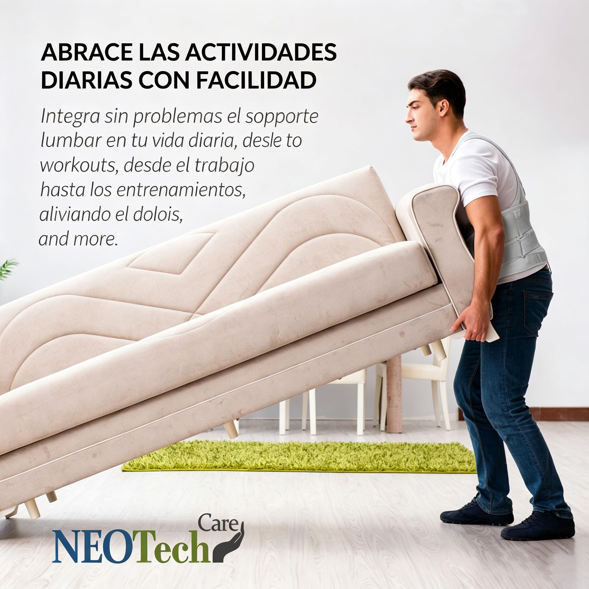 NEOtech Care Faja de espalda ULTRA LIGERA - Apoyo lumbar/para la postura - Tejido transpirable para el ejercicio - Compresión adaptable (Gris XL)