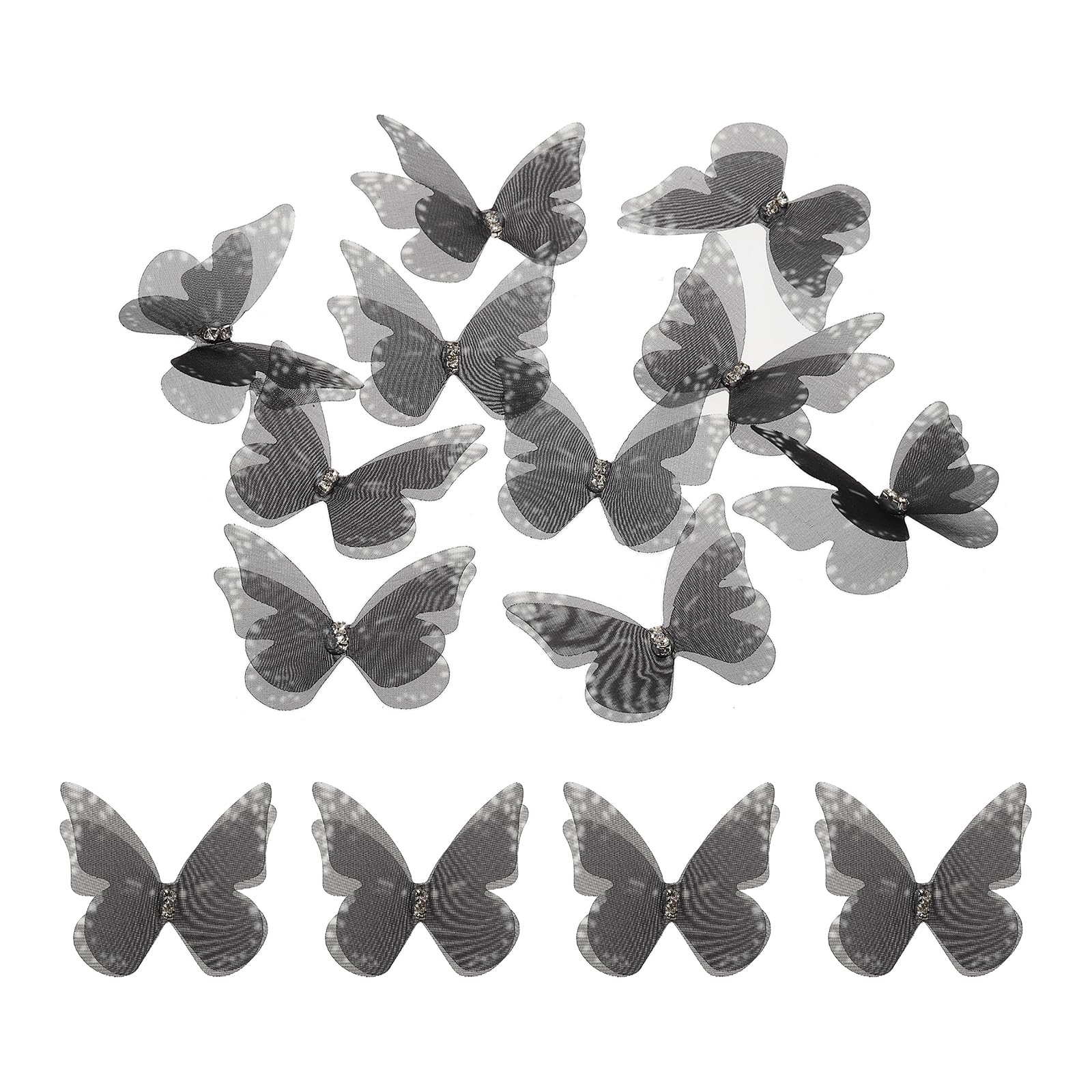 sourcing map 30Pcs Sheer Mesh Butterfly Appliques, 50mm Two Layers Butterflies with Gem Applique Patch DIY 3D Craft Ornament for Wedding Party Home Decor Clothes, Black