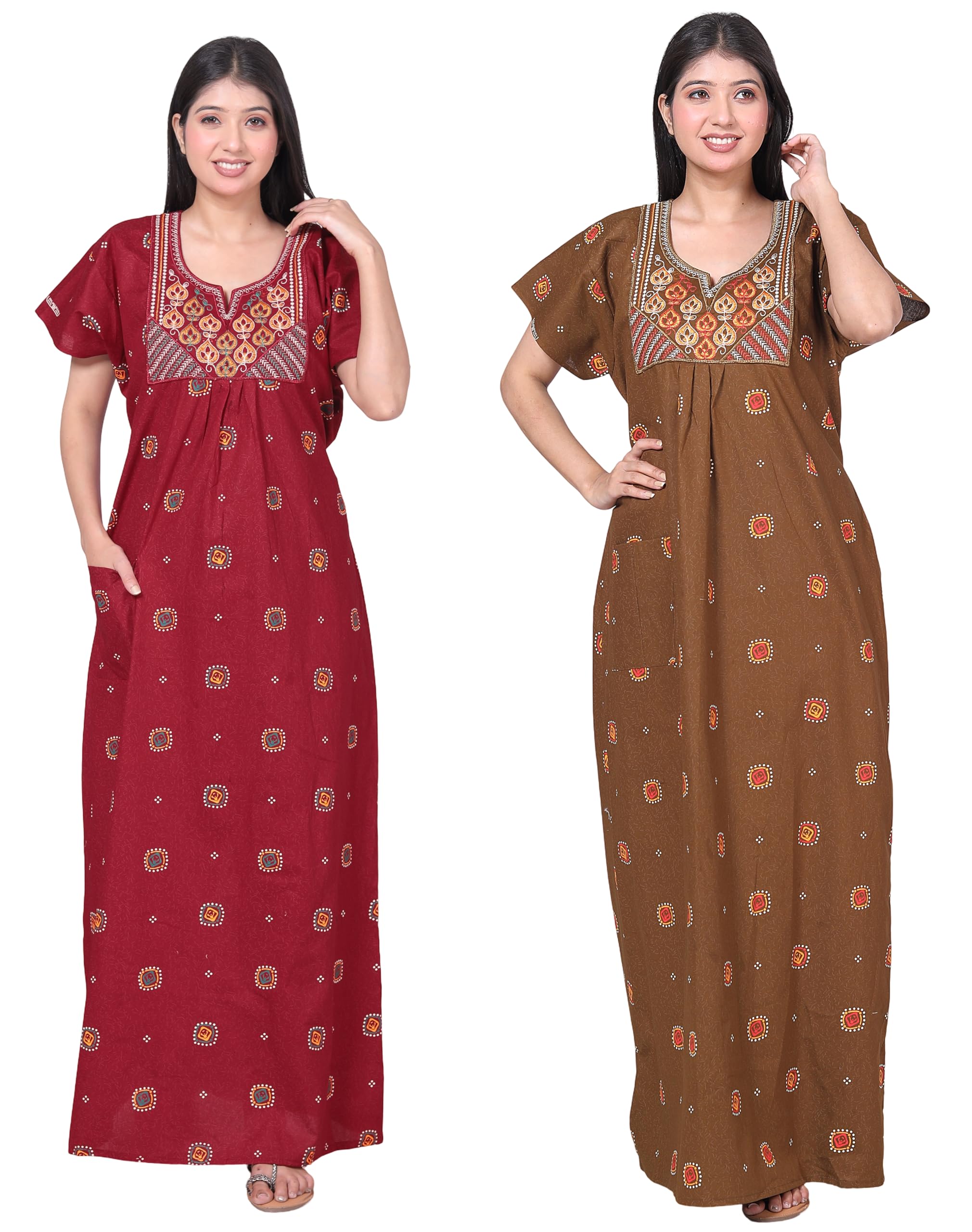 Cotton Embroidery Nighty for Women's I Night Gown I Nighty I Nightdress I Maxi I Sleepwear I Jaipuri Nighty I Nighties I Gown-image-1