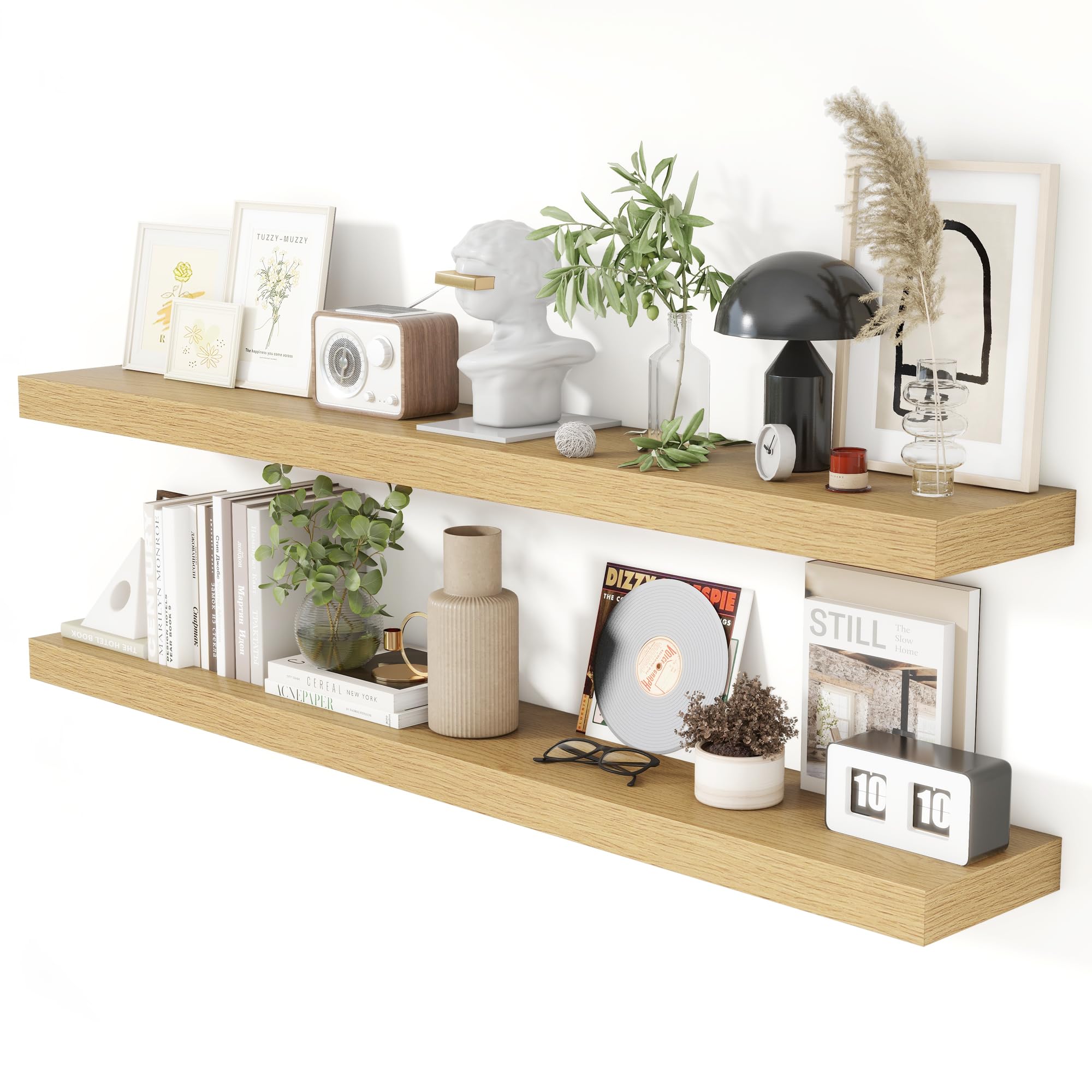 Heimlove Floating Shelves for Wall, 100cm Wall Mounted Shelves Set of 2, Hanging Shelf for Living Room,Kitchen, Bedroom (Oak)
