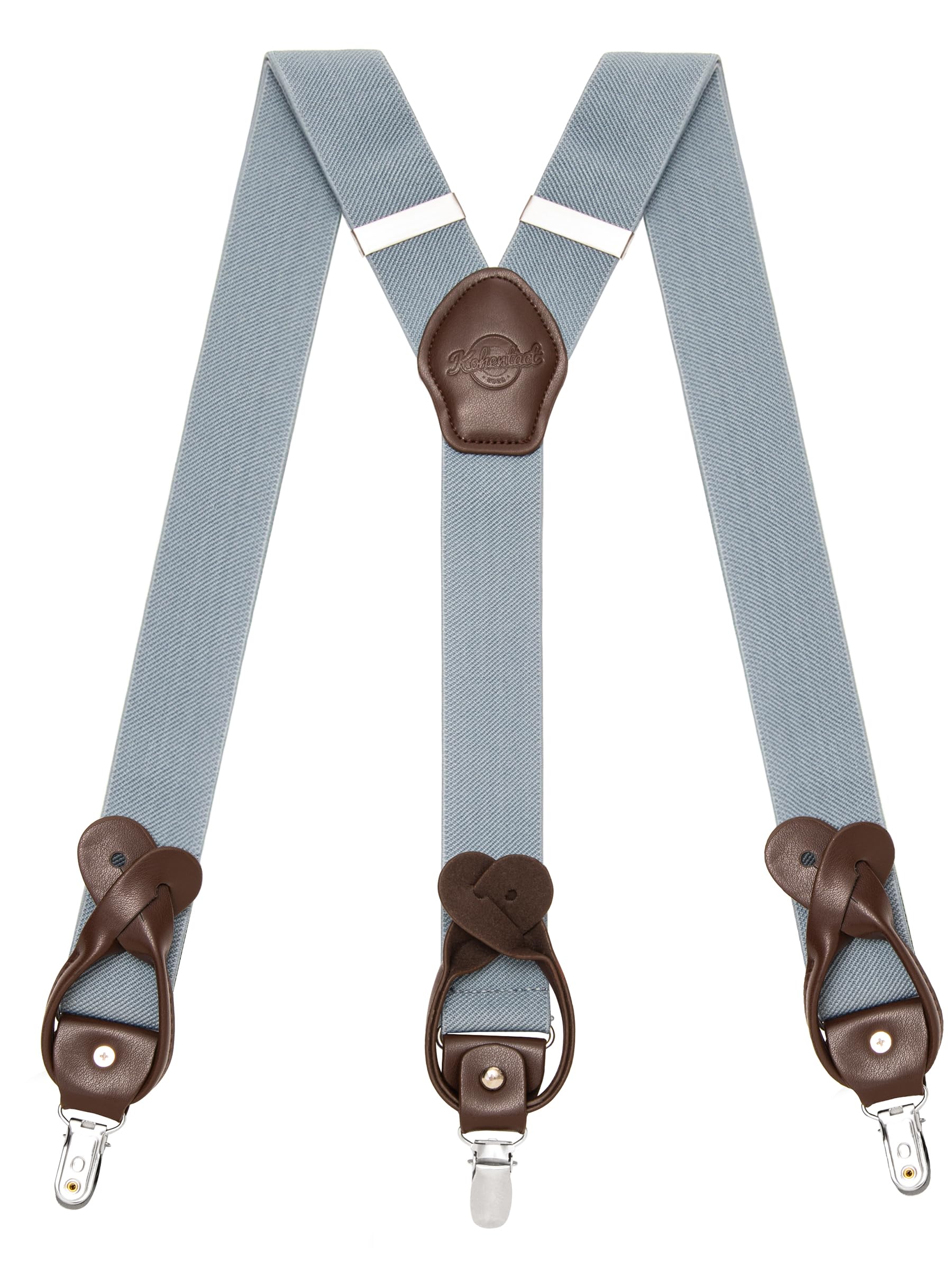 Kohentact Suspenders for Men Fully Adjustable 1.4in Y-Back Convertible End with Clips + 6 Buttons