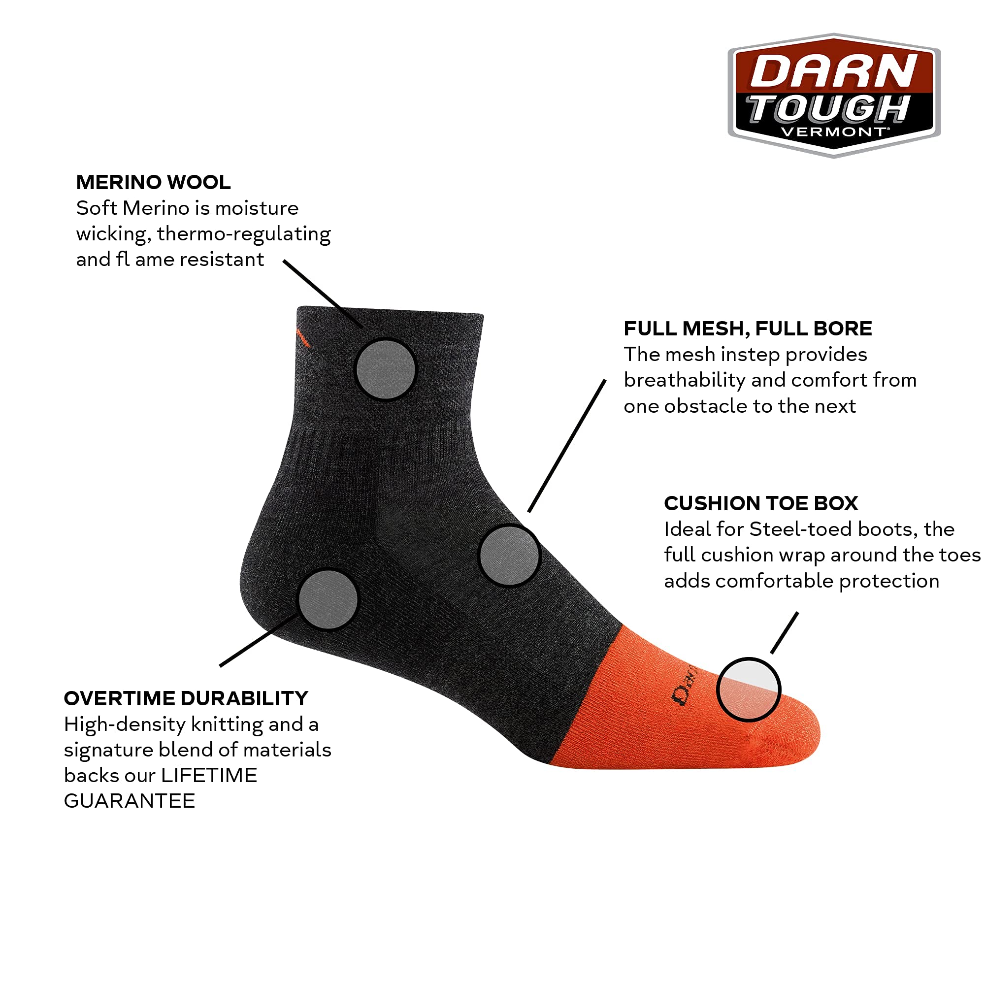 Darn Tough Herren-Socken, mittelschwer, 1/4 Stahl, mit Kissen und Zehenkappe