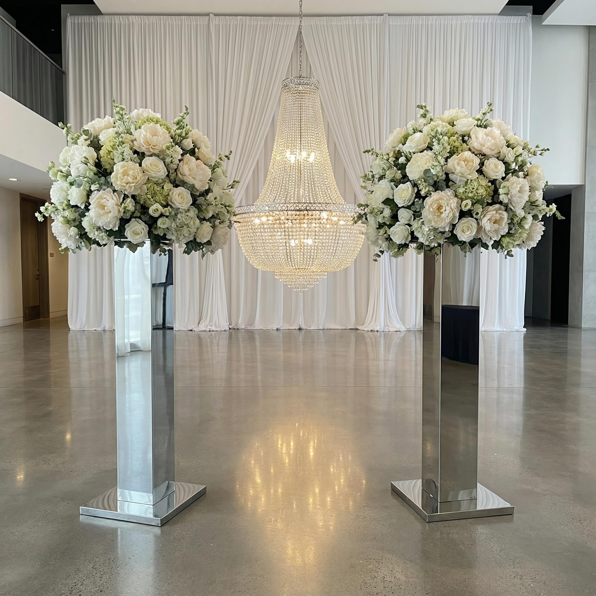 Photo 1 of (missing screws, for installation) Hafyow 2PCS Tall Silver Vases for Centerpieces,31.5inch Stainless Steel Column Geometric Centerpieces Wedding Flower Stand Flower Floor Vase for Tables Wedding Anniversary