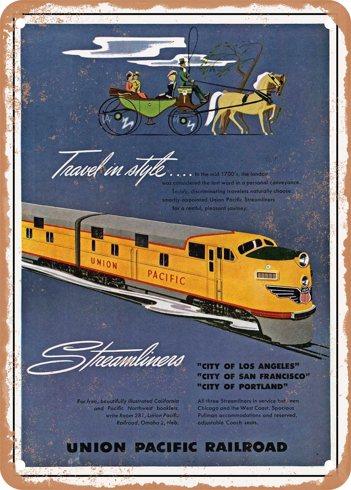 Miaomansenstore Metal Sign - 1949 Travel In Stylestreamliners Up Railroad Vintage Ad Home Decor