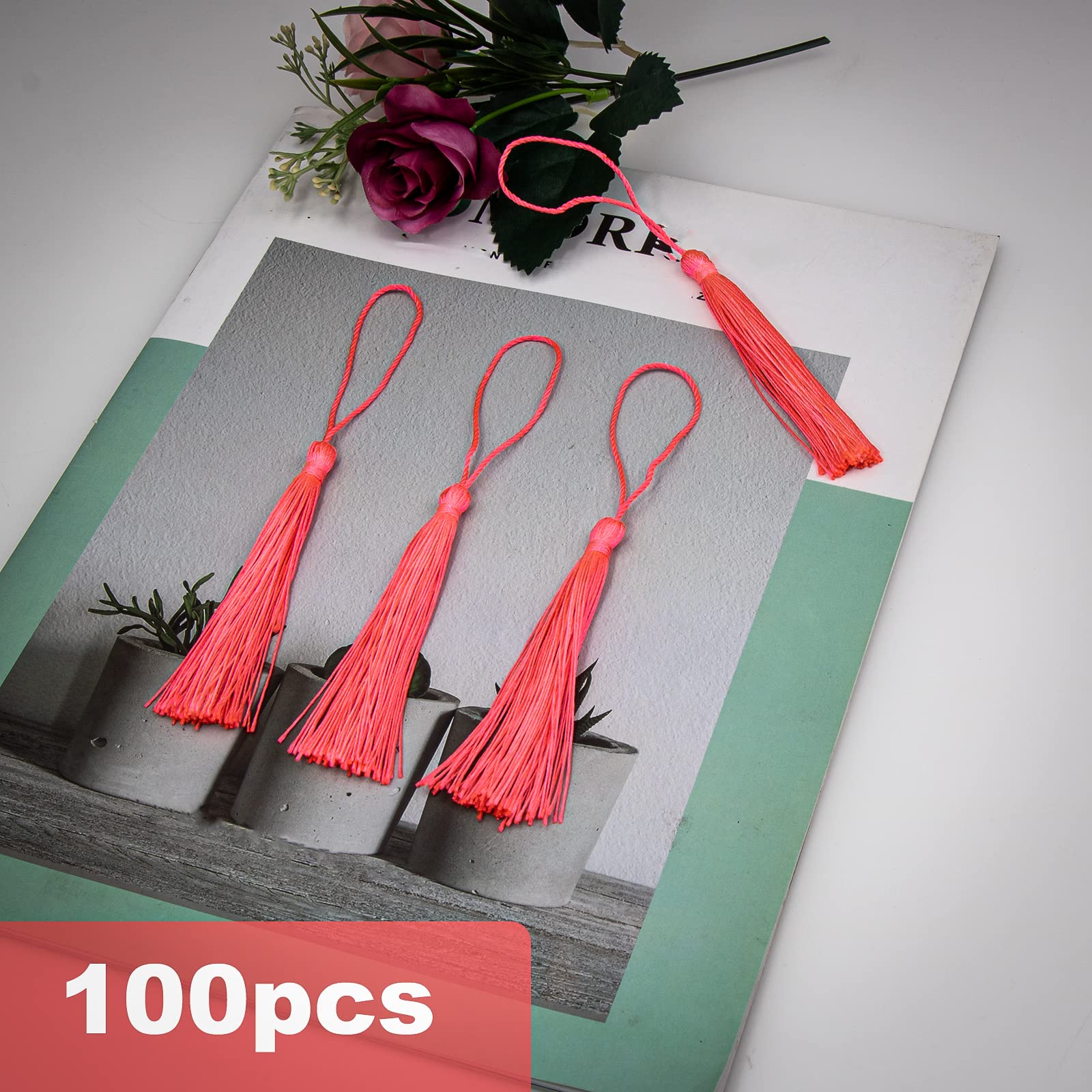 100 Nappine In Simil Seta Pesca 13cm - Con Passante, Per Segnalibri E Gioielli Fai Da Te - Foto 13