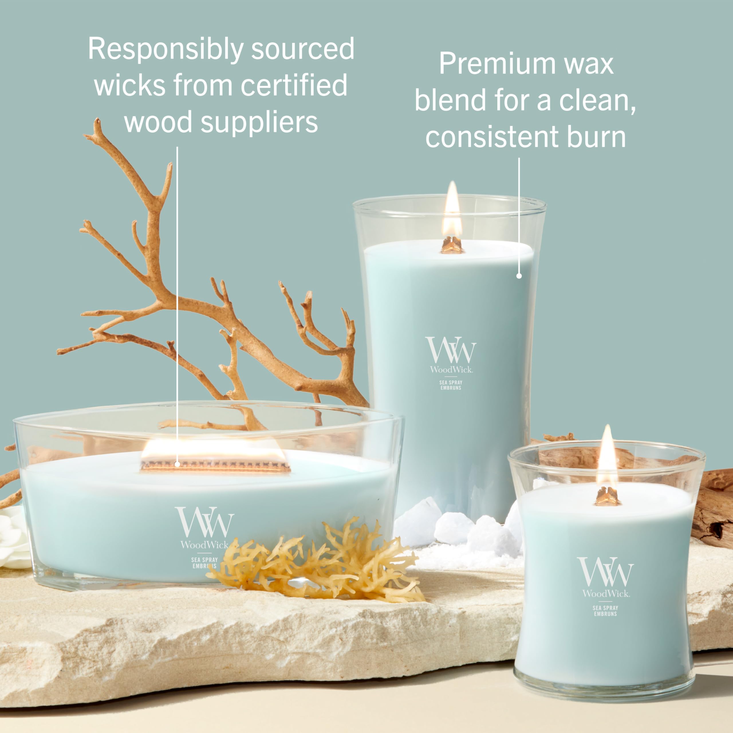 WoodWick Vela perfumada | Vela grande en forma de reloj de arena | Marine Drift | Regalos perfectos para mujeres