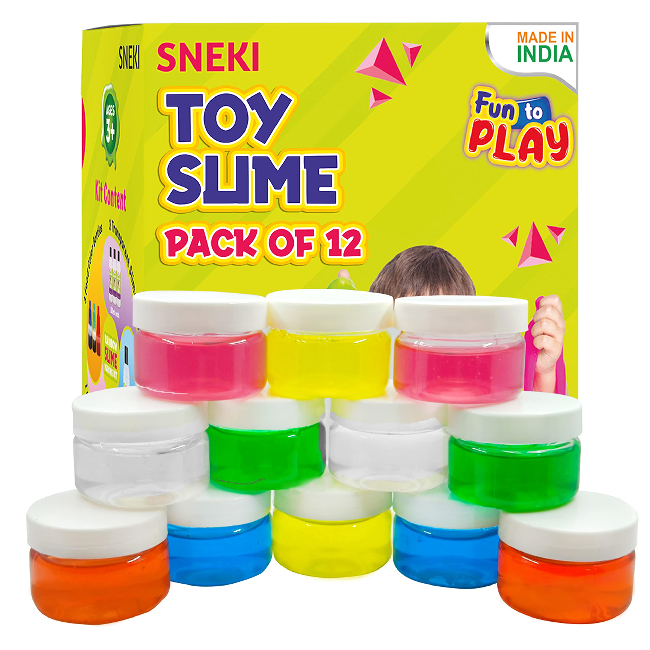 SNEKI (Pack of 12) Non Sticky Crystal Clay Kids Slime Putty Toy for Kids Educational Creative DIY Toys Stress Relief Sludge Toy for Boys and Girls (50gram)