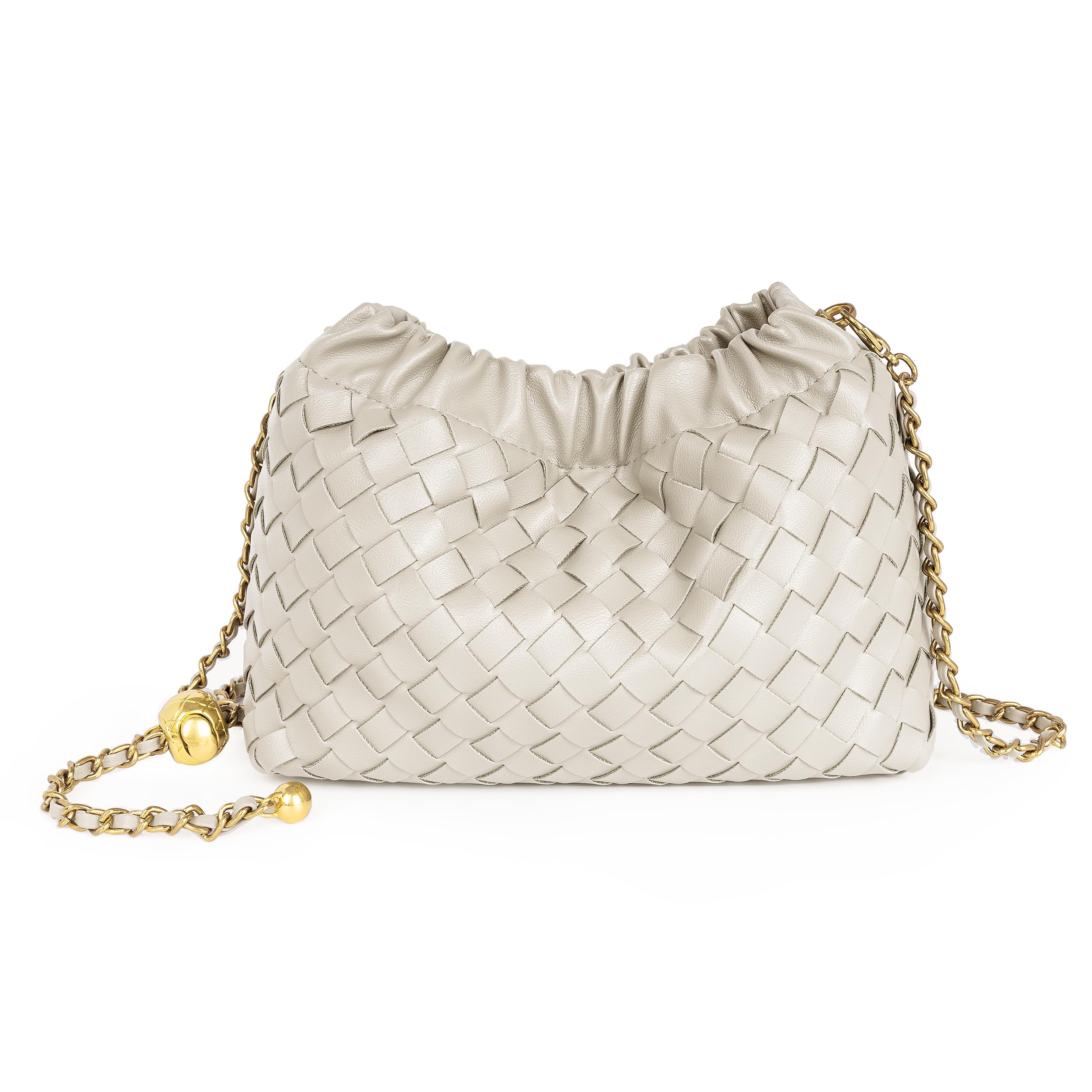 Joryin Trendy Dumpling Women's Crossbody Bag - Evening Clutch Hobo Cloud Purse, Woven Leather-sand
