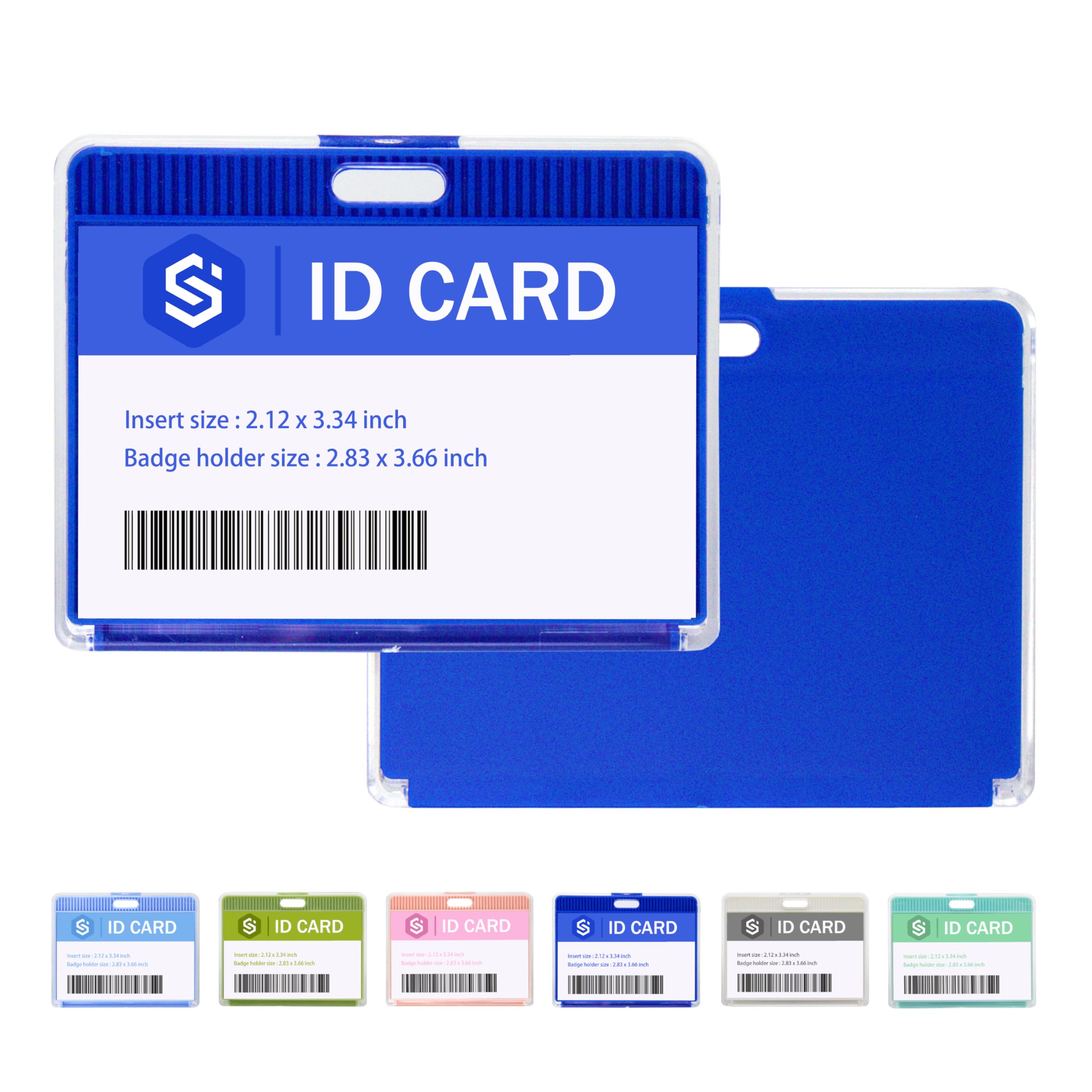 SU969QL 1 Pack Horizontal ID Badge Holder, Hard Plastic ID Card Holder for 2 Cards, Key Card Holder with Clear Window for Work School Office