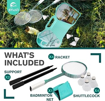 EasyGo Badminton Set with Net, 4 Rackets, 4 Shuttlecocks, Portable Storage Box, for Backyards, Outdoor Games, Yard Games | Badminton Set, Outdoor Games, Yard Games