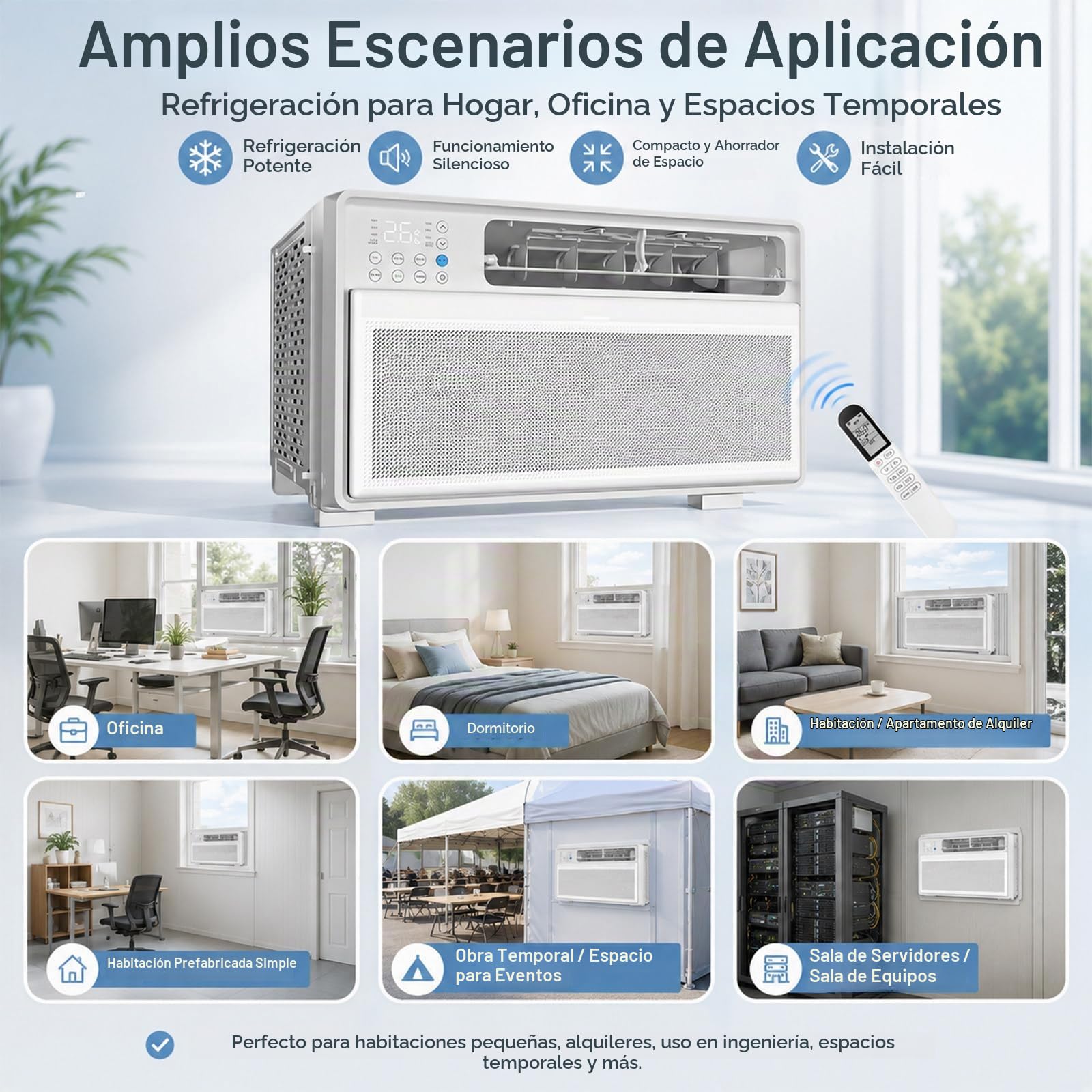 Aire Acondicionado de Ventana Inverter 9000 BTU, Enfría hasta 19 m², Aire Acondicionado de Ventana Ultrasilencioso, Inverter DC, 3 Modos de Refrigeración, para Dormitorio