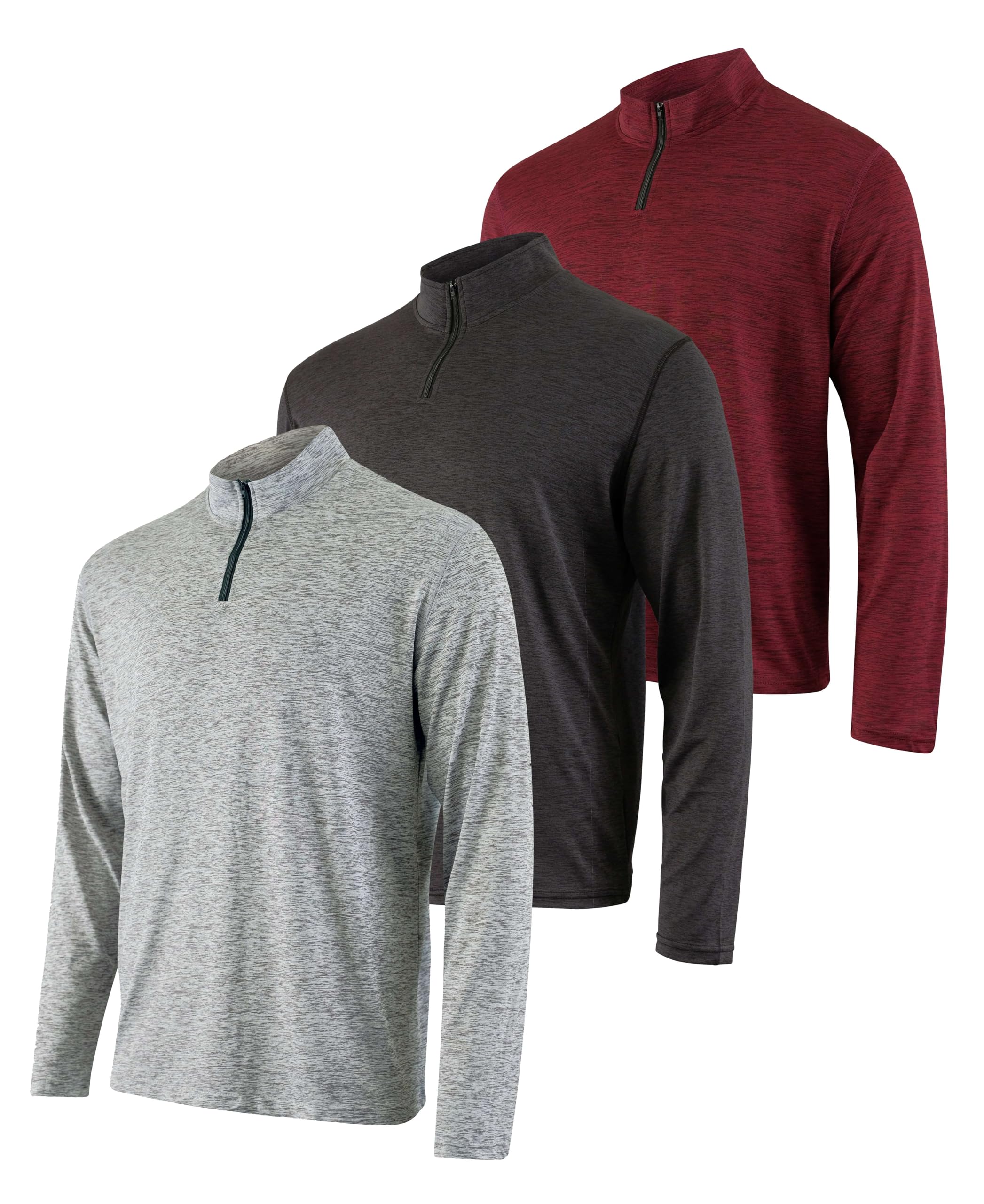 Real Essentials 3 Pack: Men's Dry-Fit Active Quarter Zip Long Sleeve Athletic Performance Pullover (Available in Big & Tall)