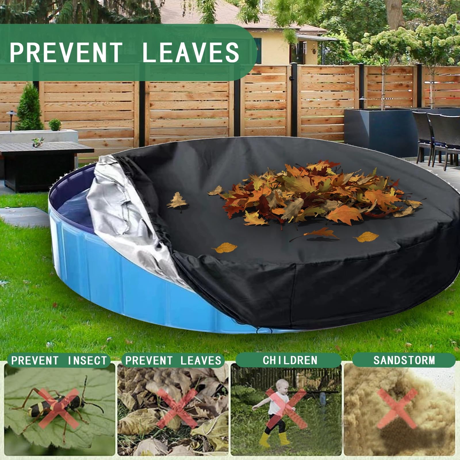 Cubierta redonda para piscina de 10 pies con cordón, tela duradera resistente al desgarro para piscinas sobre el suelo, evita hojas y escombros, fácil instalación, color azul, se adapta a 366 cm