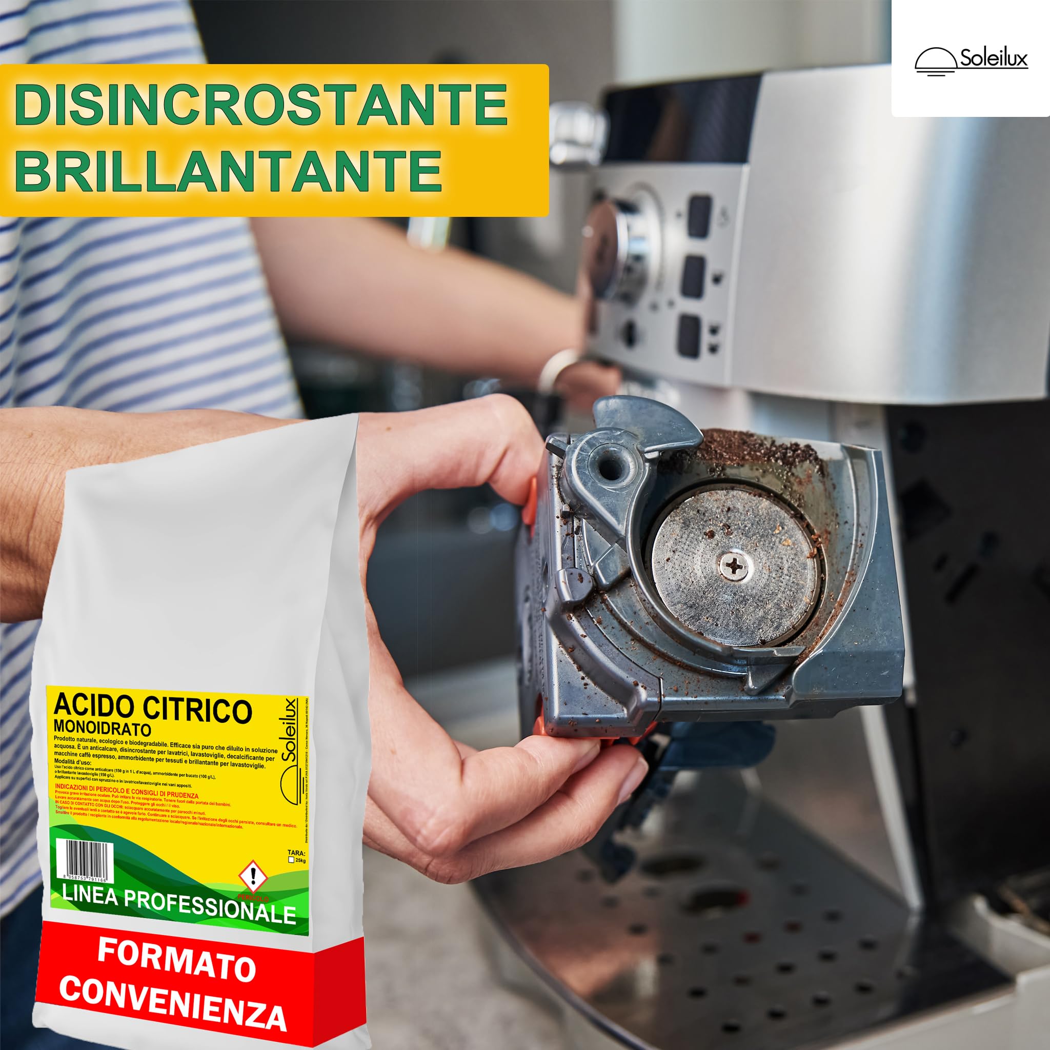 25kg Acido Citrico Monoidrato E330 in Polvere Naturale ed Ecologico Multiuso per Pulizia e Anticalcare, Brillantante, Disincrostante, Decalcificante