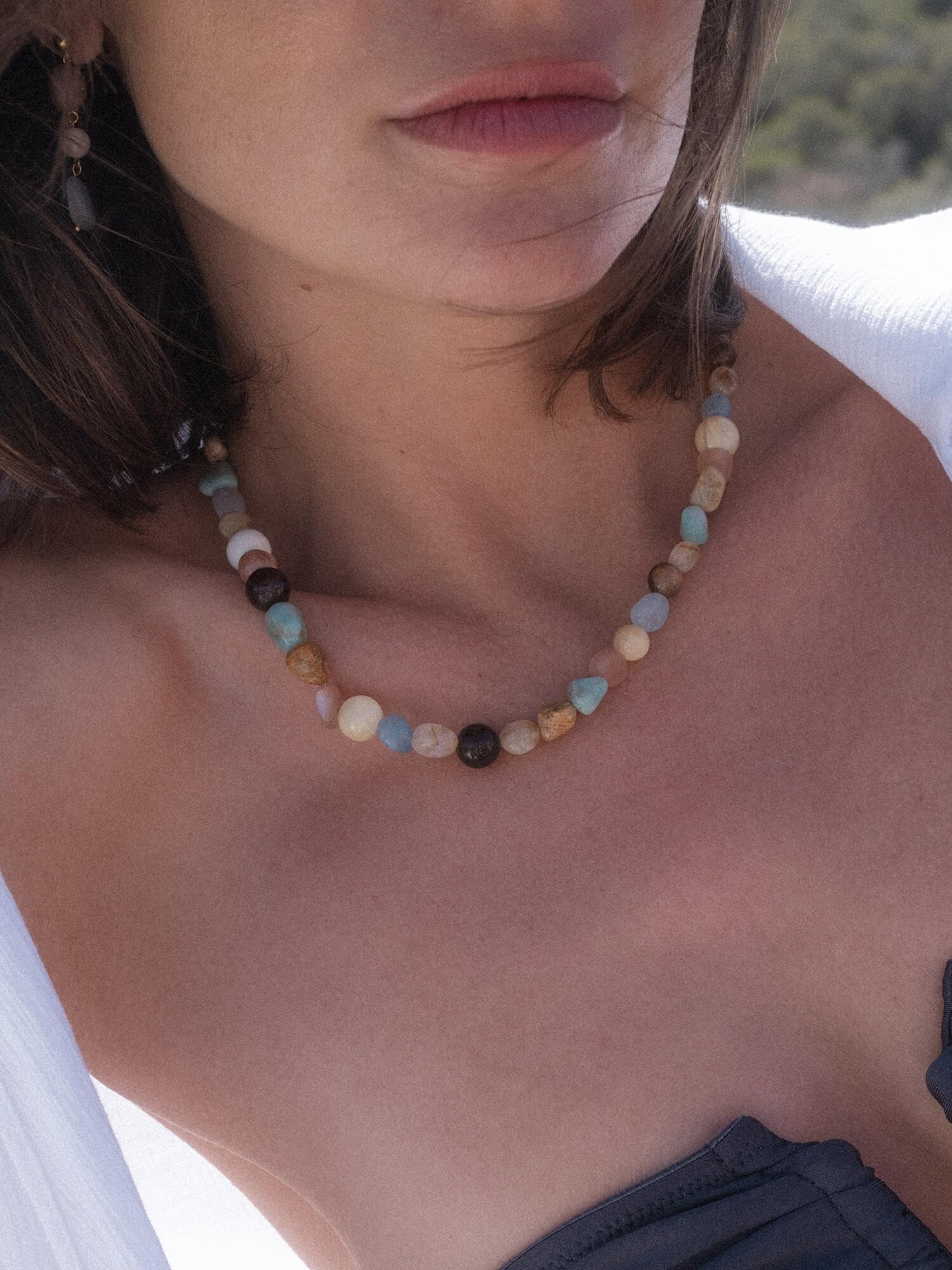 Purelei® Sunrise – Collar de piedras preciosas con aguamarina, citrino, amazonita y piedra solar, acero inoxidable chapado en oro de 18 quilates, collar para mujer de 40 – 45 cm – Joyas coloridas con