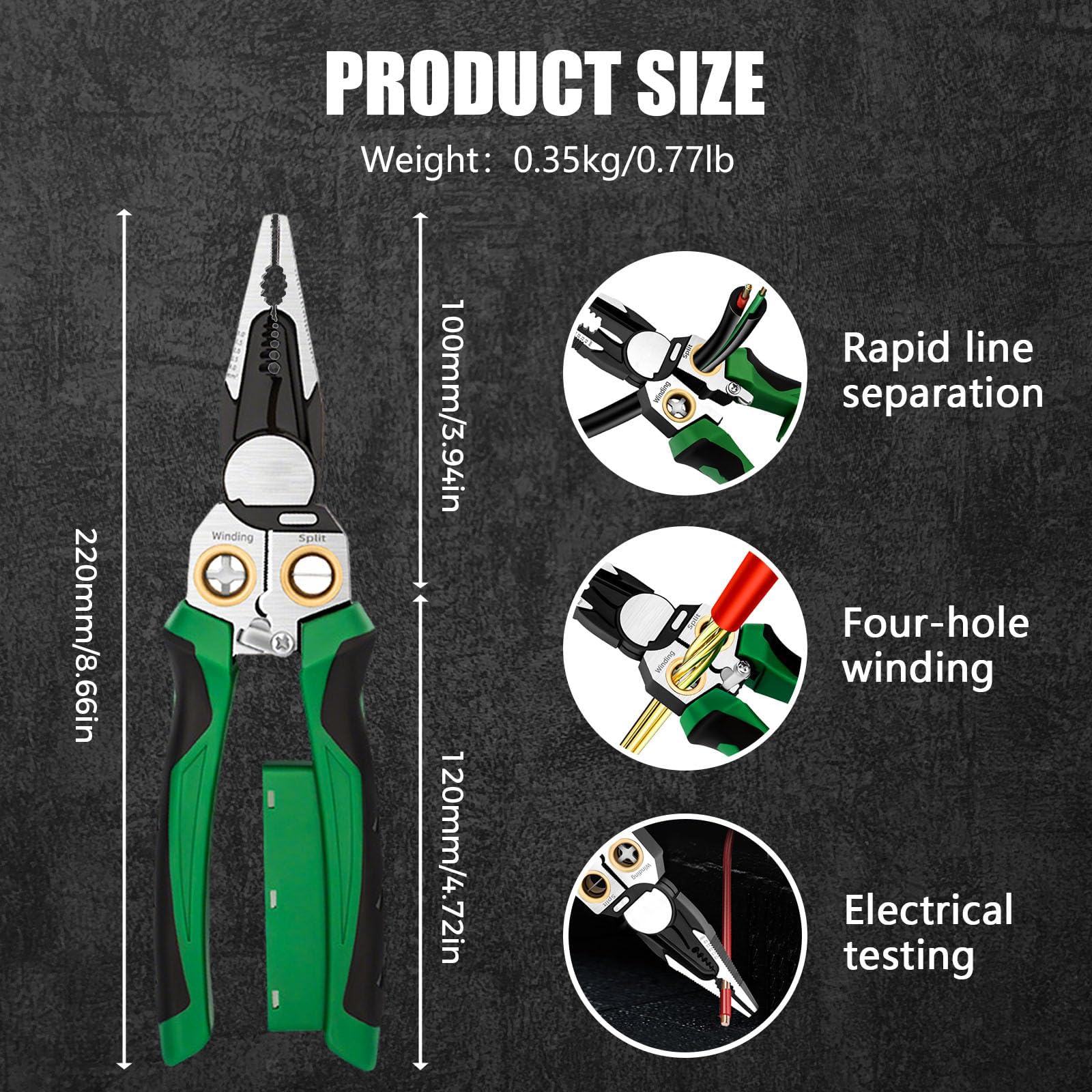 Pelacables 8 en 1 con probador de voltaje, alicates para electricistas, herramienta de pelado de cables multifunción para cortar, pelar, prensar, reparar