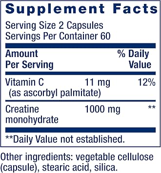 Life Extension Creatine Capsules Creatine Monohydrate Promotes Strength, Lean Muscle, Healthy Endurance Non-GMO, Gluten-Free 120 Capsules
