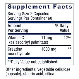 Life Extension Creatine Capsules - Creatine Monohydrate - Promotes Strength, Lean Muscle, Healthy Endurance - Non-GMO, Gluten-Free - 120 Capsules