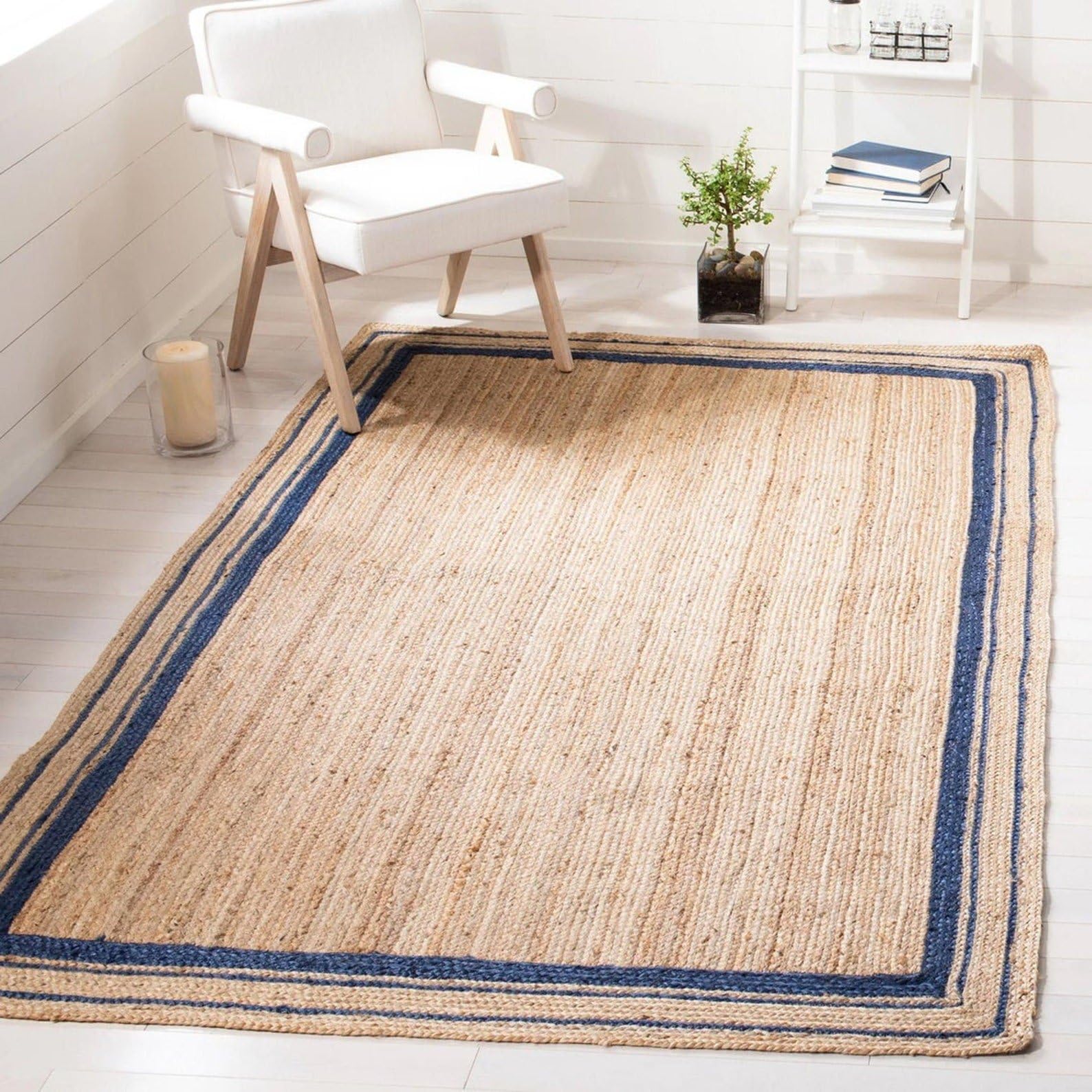 DecorAvenue Indian Handmade Handwoven Braided Jute Area Rug(Navy Blue,180 x 180 cm Square) โ image 1