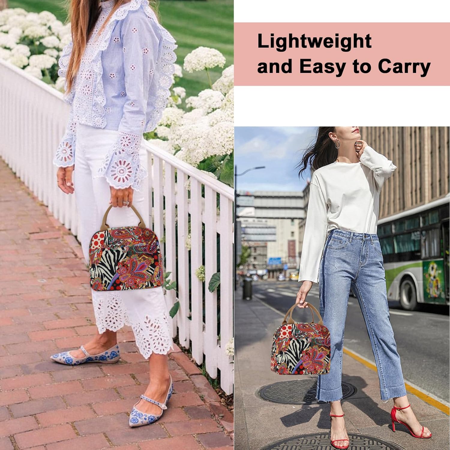 EurCross Aesthetic Lunch Box Bag for Women Daily Use,Boho Stylish Elegant Canvas Insulated Adult Lunch Bento Box Tote Bag - Image 2