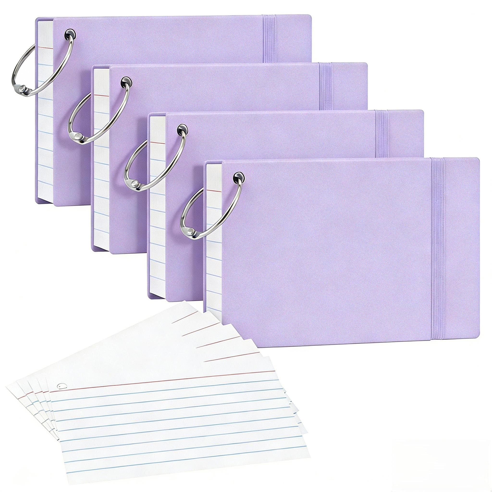 NEEWAY Heavyweight Ruled Index Cards 3x5, 200 Count Flash Cards with Rings and Cover, White Note Cards Lined for Home, Office (Light Purple)