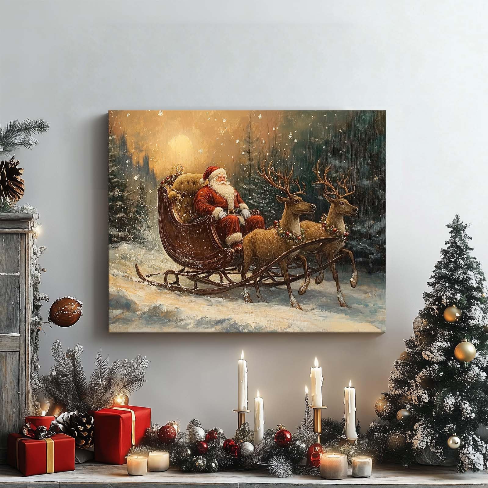 Amazon.com: Vintage Framed Canvas Wall Art Christmas Decor Santa