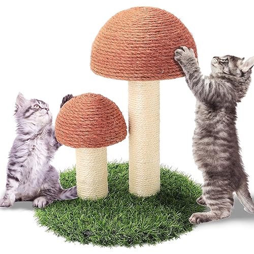 PowerKing Mushroom Cat Scratching Post, 15 x12 Inches Claw Scratching Post for Kitty, Natural Sisal Cat Scratchers Pole, Cat Interactive Toys, Cat Tree Tower (Brown) - 2 Mushroom Caps-Brown