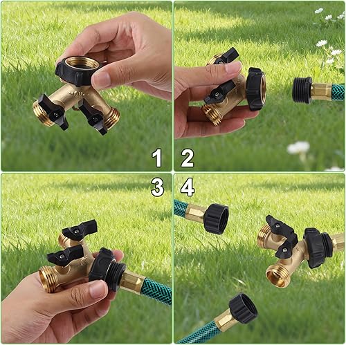 Miniatura 6 de Biswing Paquete de 2 divisores de manguera de jardín de 2 vías, conector de latón resistente, divisor en Y, 2 válvulas con 4 arandelas de goma
