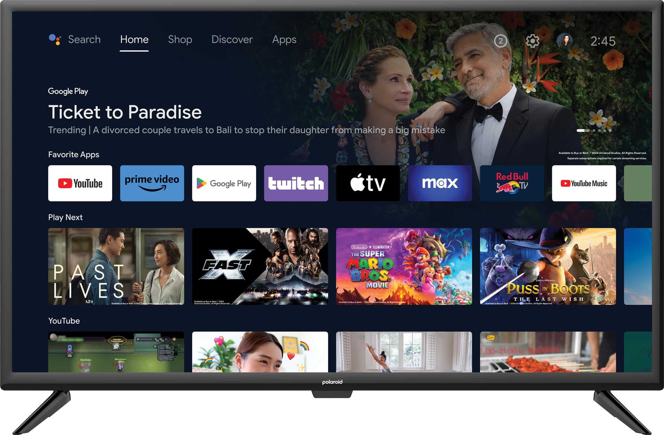 Polaroid Smart TV Android, 80 cm (32 Zoll), HD 1366x768, LED, WLAN, Bluetooth, 3 HDMI, 2 USB, Schwarz