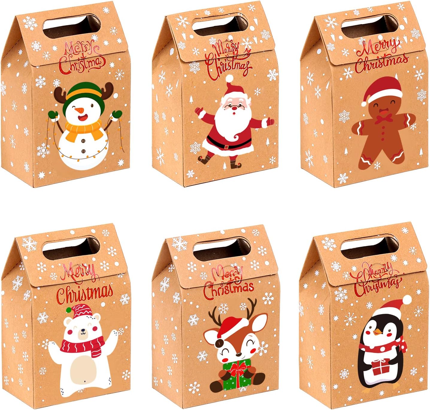 Christmas Kraft Paper Gift Boxes 24pcs Xmas Goodies Treat Candy Bags Boxes for Christmas Party Favor