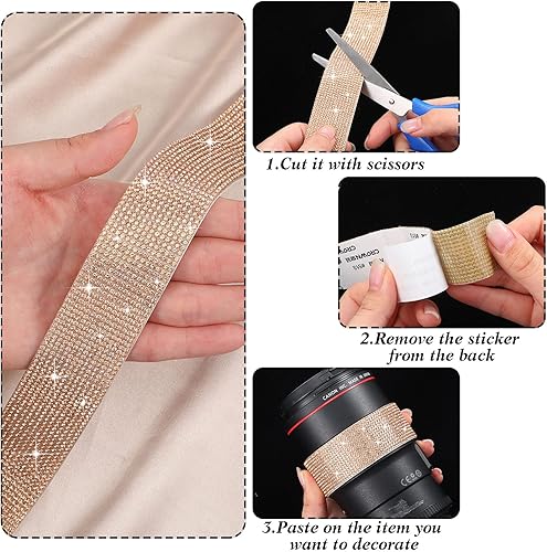 Miniatura 3 de 5 Rolls Self Adhesive Crystal Rhinestone Diamond Roll Ribbon Bling Gemstone Strips Sticker Rhinestone for Craft with 2 mm Rhinestone 4.5 Yards