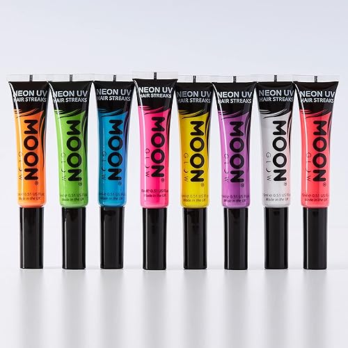 Miniatura 3 de Máscara de cabello de neón Blacklight con rayas de 0.51 onzas  Brilla intensamente bajo luces negrasiluminación UV, Rosa intenso