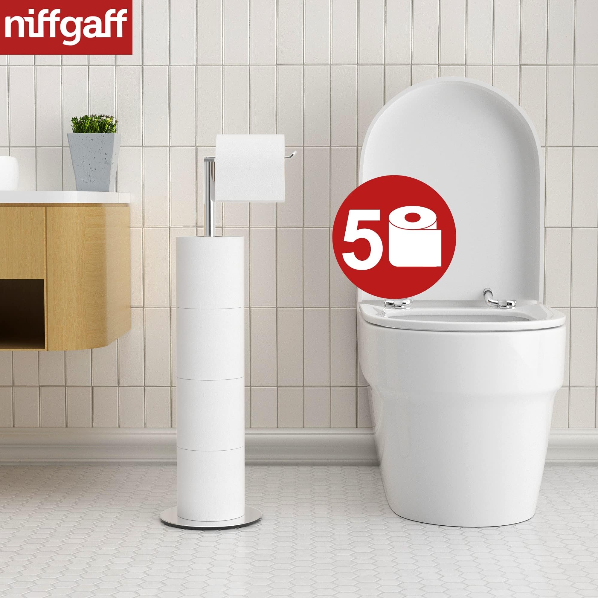 Soporte para Papel higiénico de pie para Almacenamiento de Papel higiénico, de Acero Inoxidable, sin Agujeros, para Inodoro, Resistente al Agua, con Acabado Cepillado