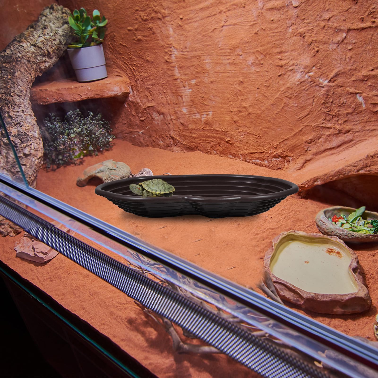 Piscina para Tortugas y Reptiles Plato de Comida y Plataforma para Escalar, Adecuada para Hábitats y Decoración de Acuarios
